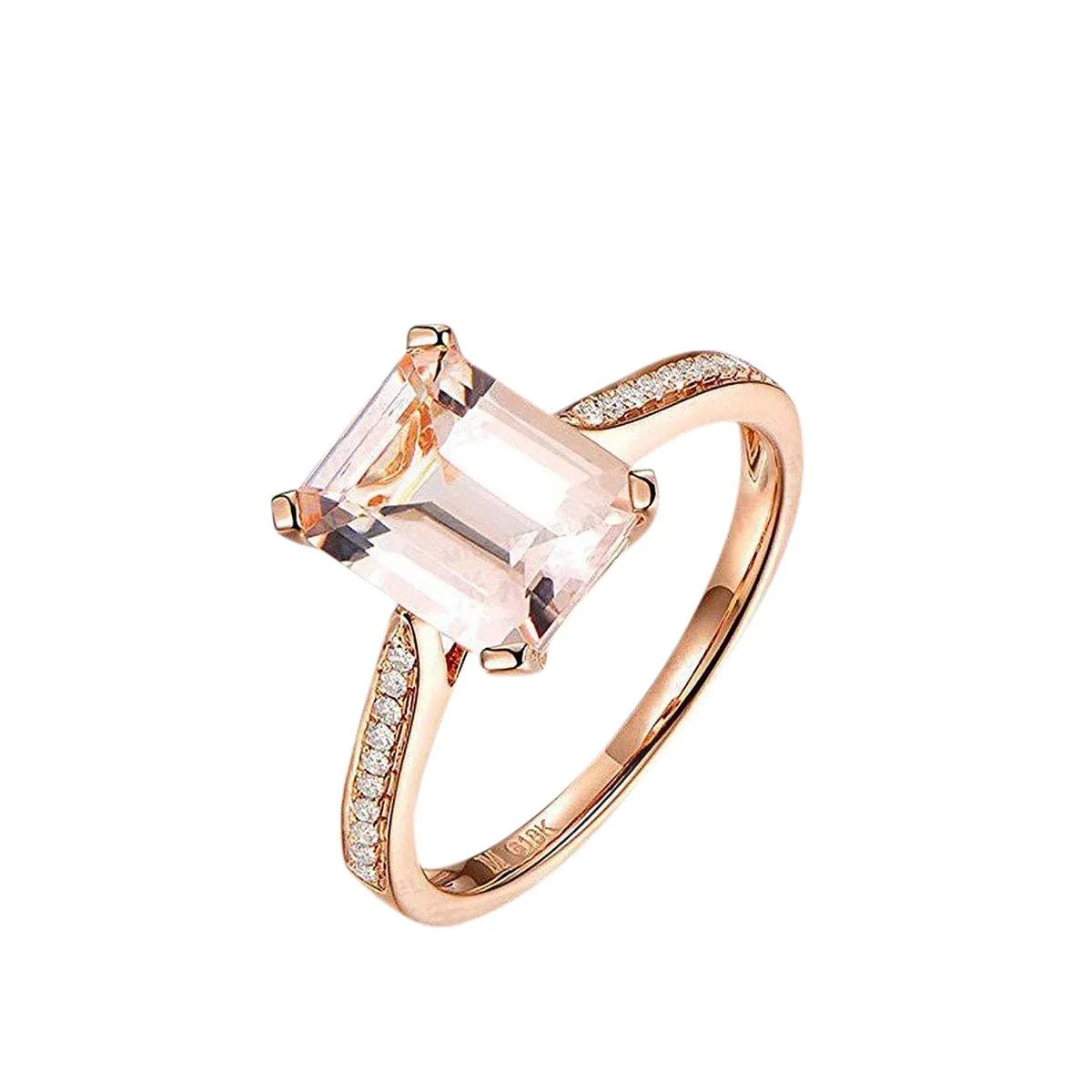 1.25 Carat Peach Pink Morganite (emerald cut Morganite) and Diamond Engagement Ring in 10k Rose Gold