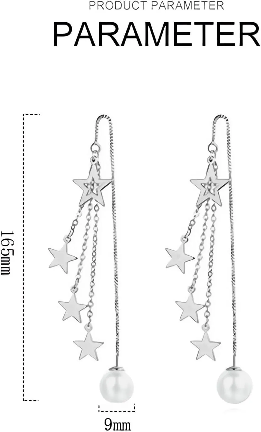 14K Gold Plated Sterling Silver Posts Drop Dangle Chain Earrings for Women,Dangling Chain Studs Cubic Zirconia Pearl Drop Earrings Jewelry Ball Threader Earscapes Earrings(Silver)