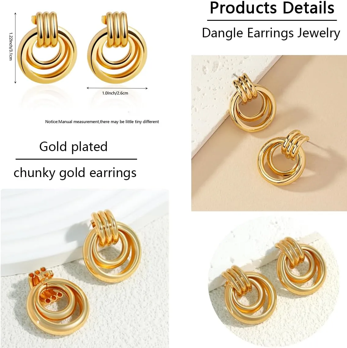 14K Gold Plated Twist Knot Earrings for Women Chunky Statement Earrings Geometric Drop Dangle Jewelry