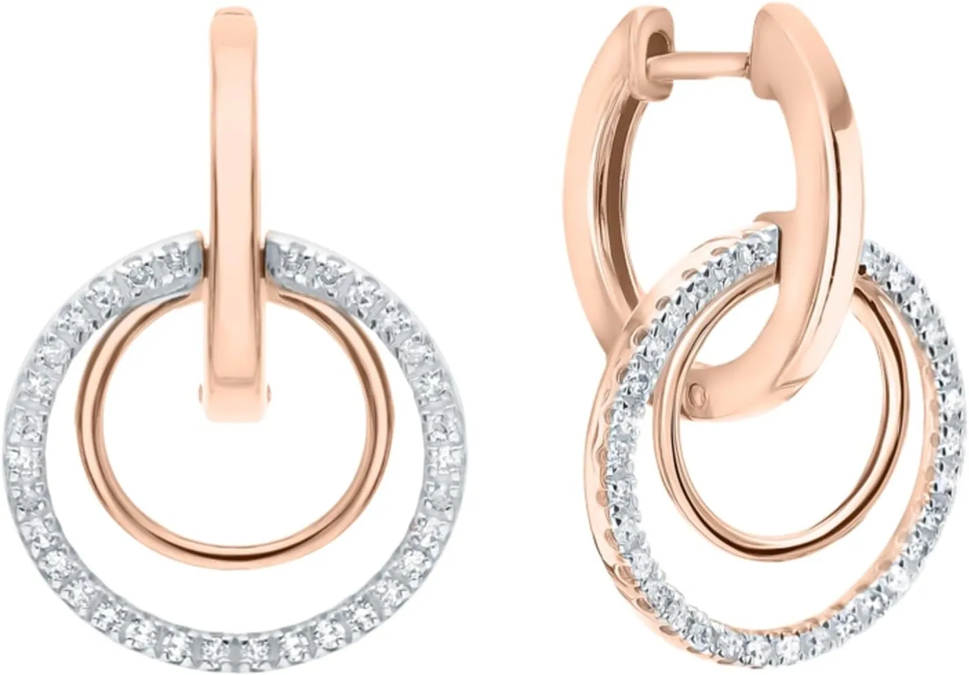 14K Gold Round Diamond Double Hoop Drop Earring,Geometric Diamond Drop Earring,Modern Dangle Convertible Huggie,Gift for Her.