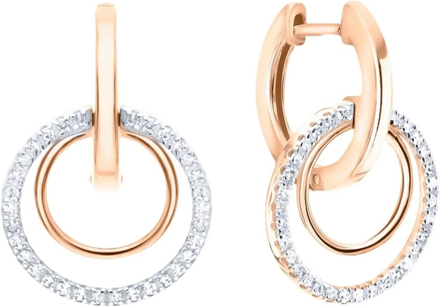 14K Gold Round Diamond Double Hoop Drop Earring,Geometric Diamond Drop Earring,Modern Dangle Convertible Huggie,Gift for Her.