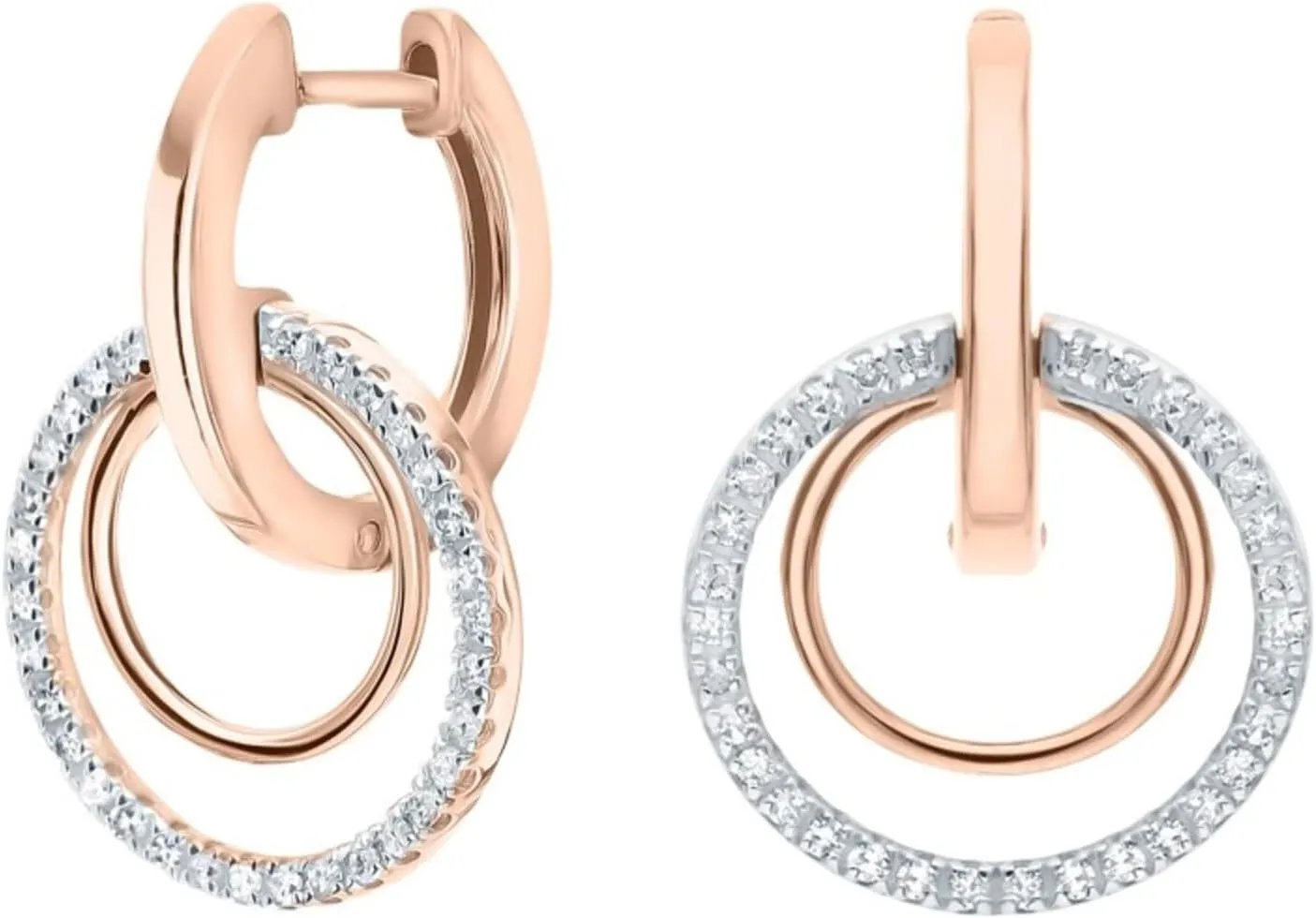 14K Gold Round Diamond Double Hoop Drop Earring,Geometric Diamond Drop Earring,Modern Dangle Convertible Huggie,Gift for Her.
