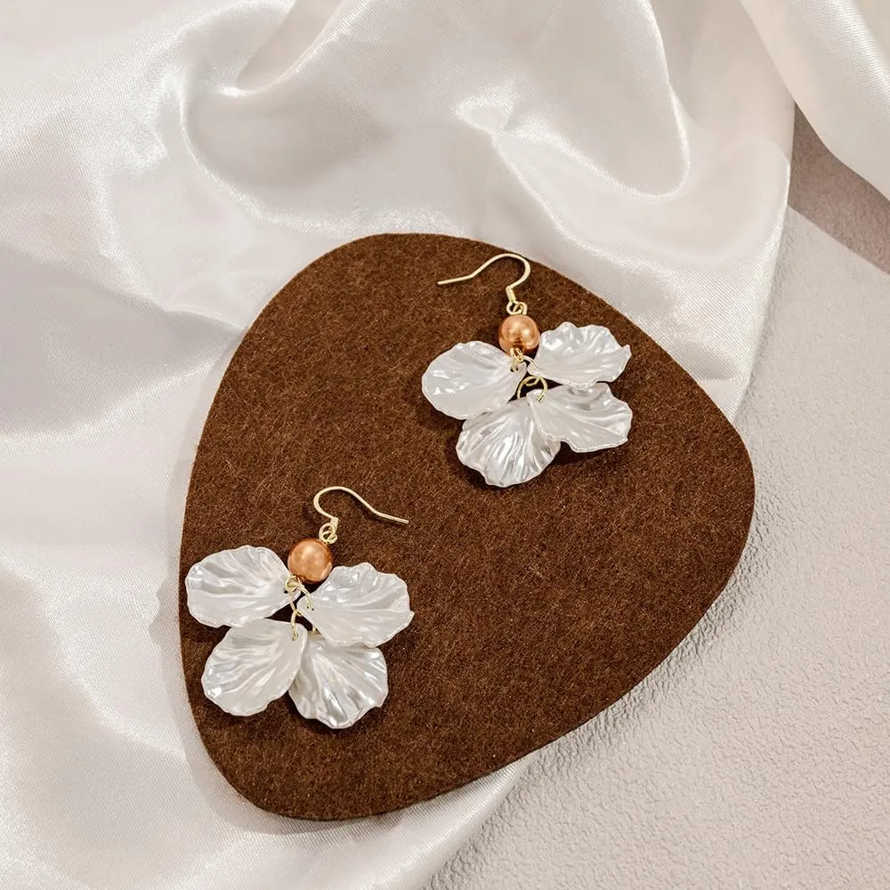18K Gold Plated Leaf Drop Earrings with Pearl Accent  Lightweight Acrylic Leaf & Bronze Bead Dangle Earrings for Women, Nature-Inspired Boho Statement Jewelry