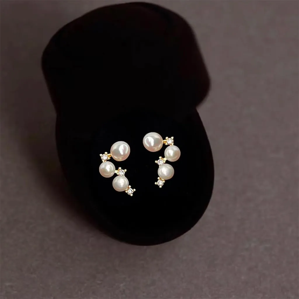 18K Gold Plated Pearl and Cubic Zirconia Stud Earrings  Elegant Cluster Design for Women, Hypoallergenic & Sparkling Accent
