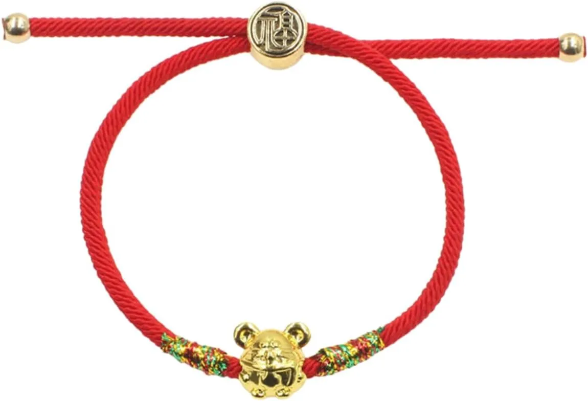 1Pcs Handmade Adjustable Red Rope Thread String Bracelet with Braided Charms for Couples Symbol of Luck and Positive Energy Fortune Rat