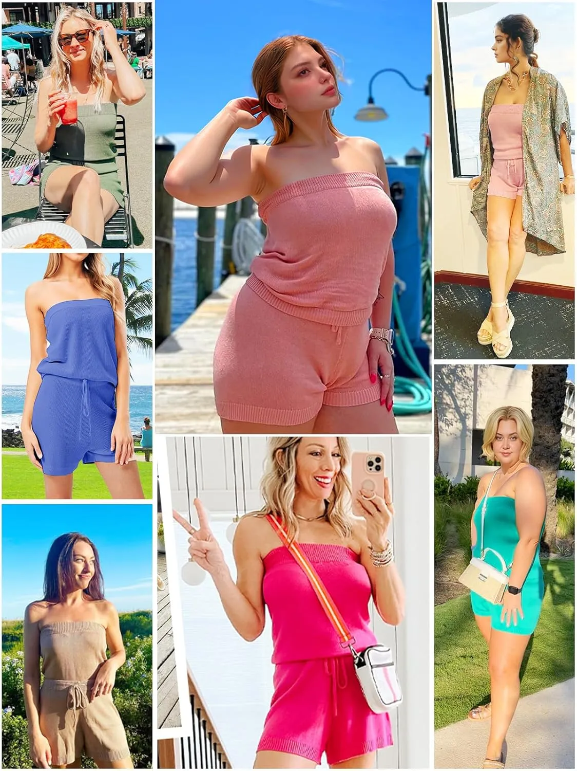 2 Piece Sets For Women Summer Jumpsuits Sleeveless Casual Knit Short Romper Off Shoulder Vacation Two Piece Outfits