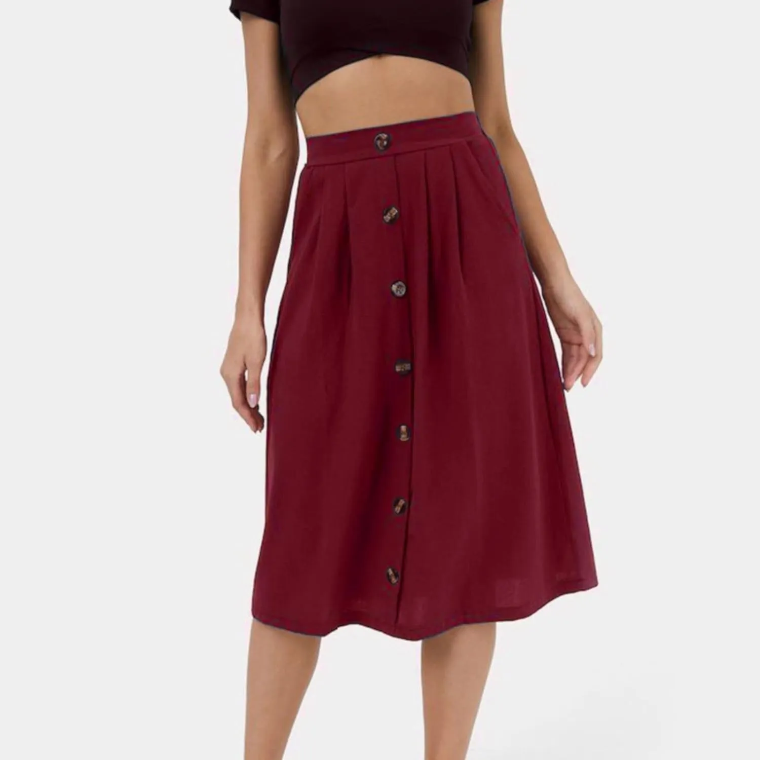 2023 Women Casual Skirts Frill Tie Waist A Line Midi Skirt with Pockets Sparkly Skirts
