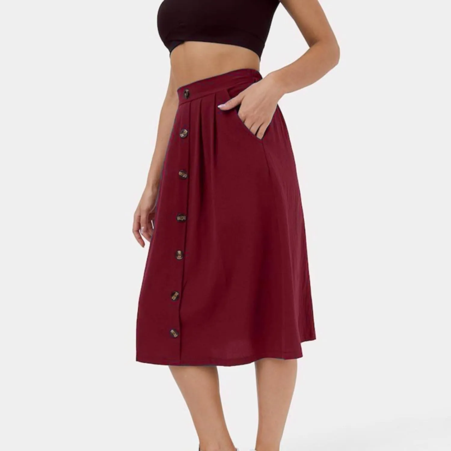 2023 Women Casual Skirts Frill Tie Waist A Line Midi Skirt with Pockets Sparkly Skirts
