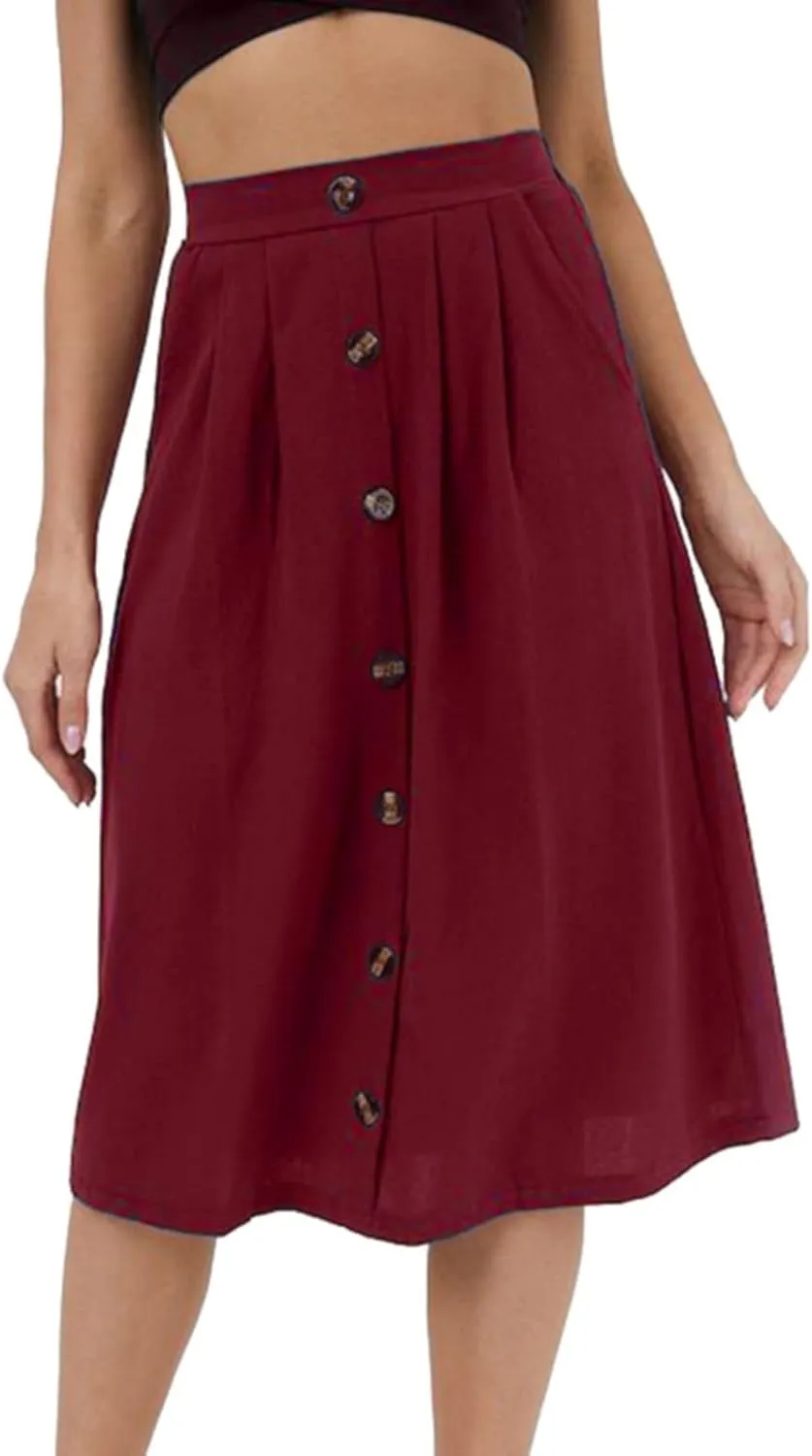 2023 Women Casual Skirts Frill Tie Waist A Line Midi Skirt with Pockets Sparkly Skirts