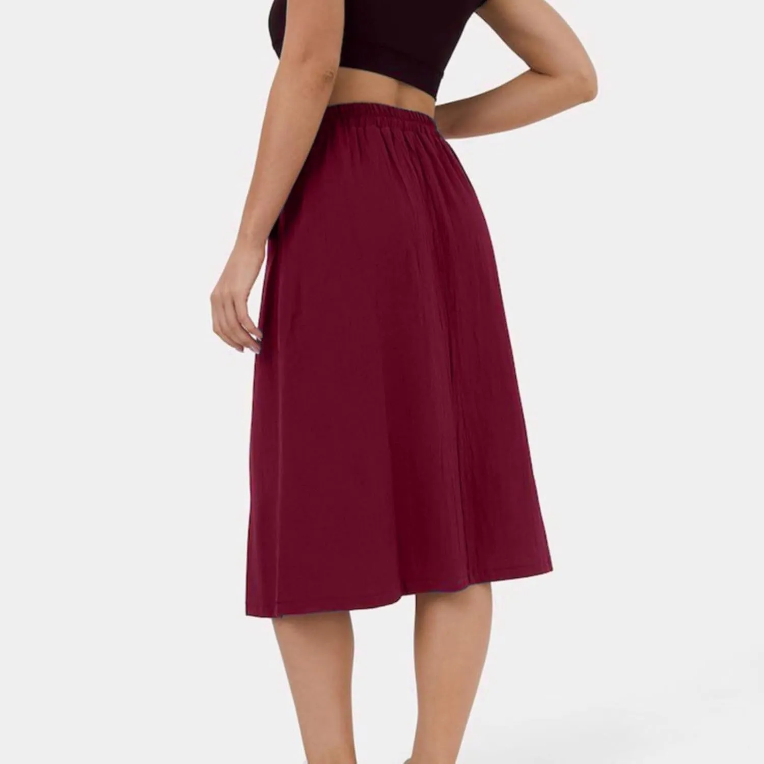 2023 Women Casual Skirts Frill Tie Waist A Line Midi Skirt with Pockets Sparkly Skirts