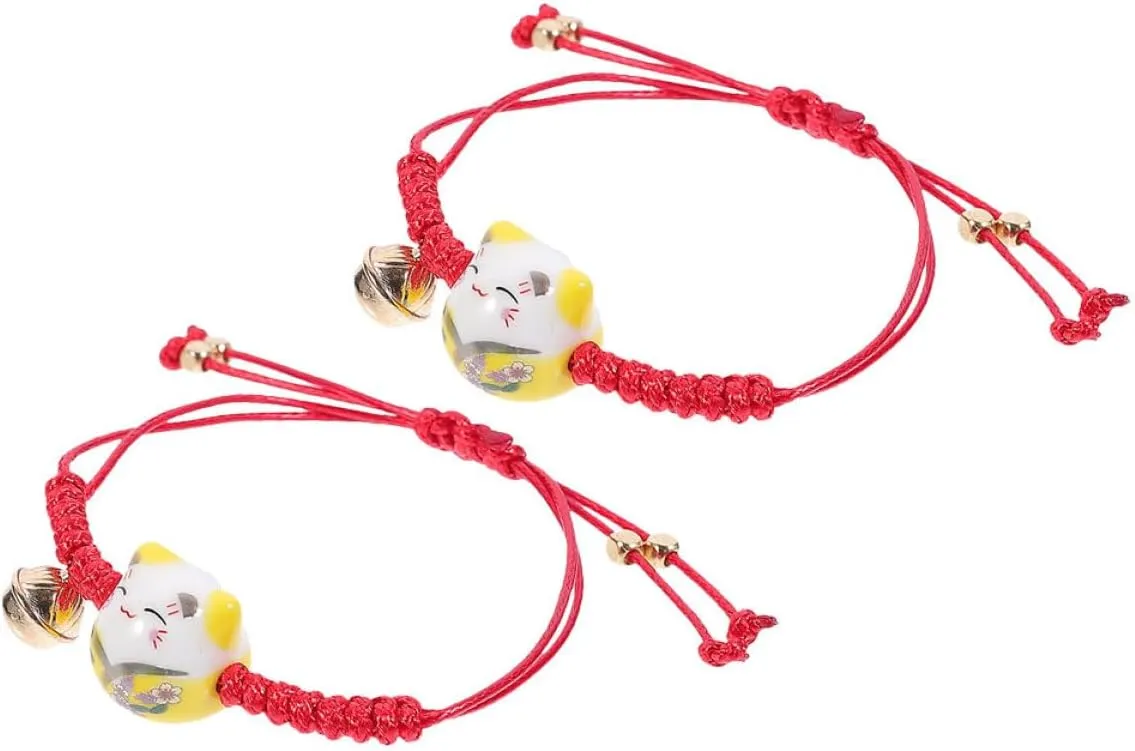 2pcs Adjustable Cat Charm Bracelet Handmade Japanese Fortune String Woven Friendship Accessory for Students and Couples for DIY Bonding and Personal Style