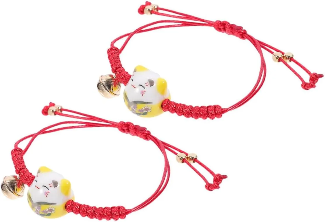 2pcs Handmade Weave Red Rope Bracelet Adjustable Feng Shui Protection Charm Bracelet for Friends and Couples Friendship Hand Chain with Bell