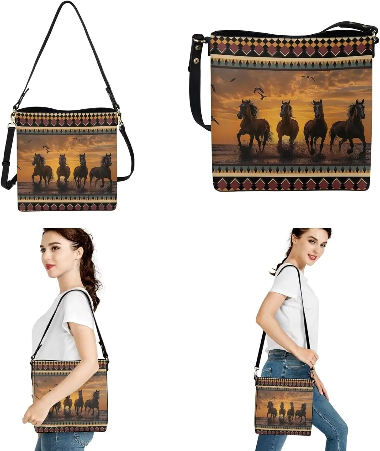 2Pcs Tote Bags Set Crossbody Bags Shoulder Purses for Women Car Key Fob Protector