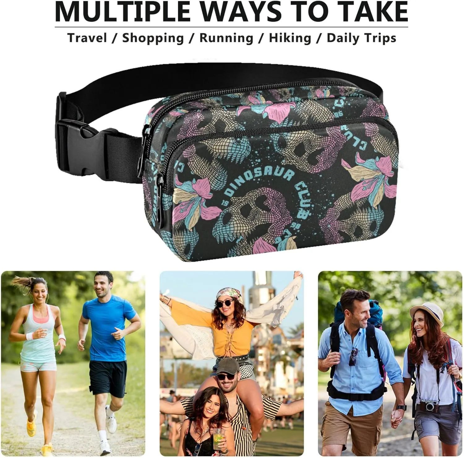 3d Dinosaur Skull Flower Fanny Packs Women Waterproof Belt Bag Hip Pack Fashion Crossbody Waist Pack