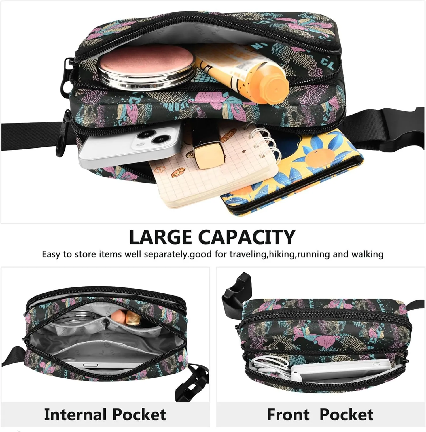3d Dinosaur Skull Flower Fanny Packs Women Waterproof Belt Bag Hip Pack Fashion Crossbody Waist Pack
