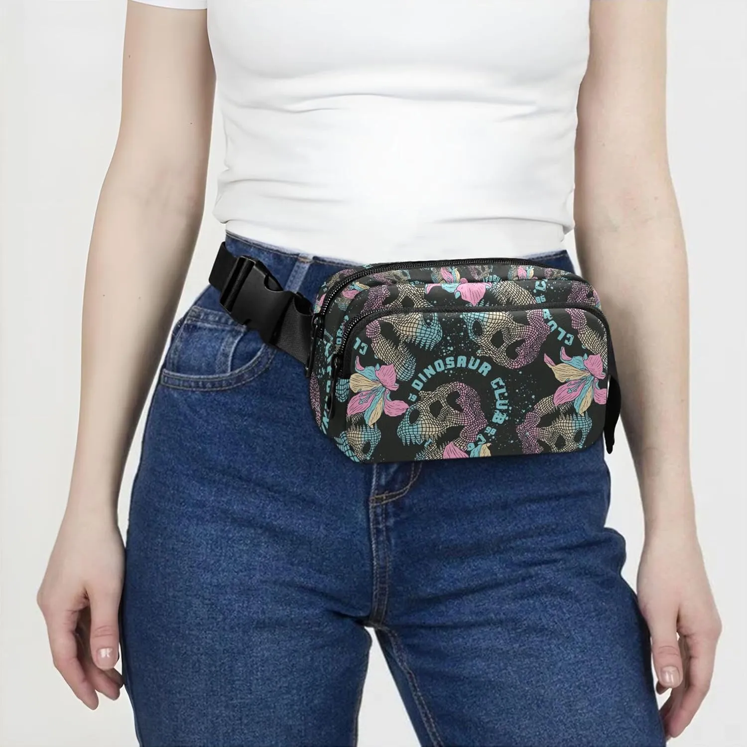 3d Dinosaur Skull Flower Fanny Packs Women Waterproof Belt Bag Hip Pack Fashion Crossbody Waist Pack