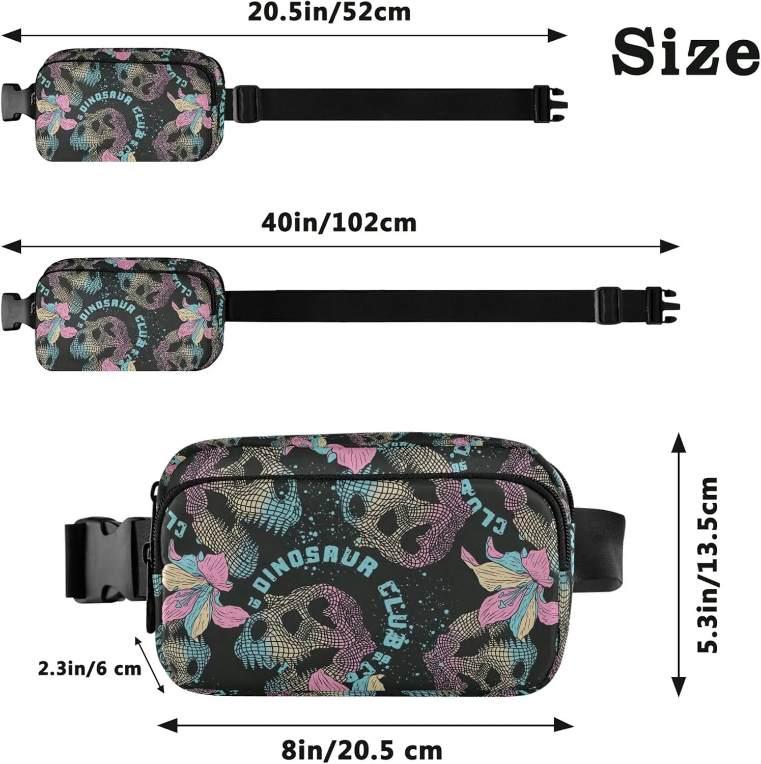 3d Dinosaur Skull Flower Fanny Packs Women Waterproof Belt Bag Hip Pack Fashion Crossbody Waist Pack