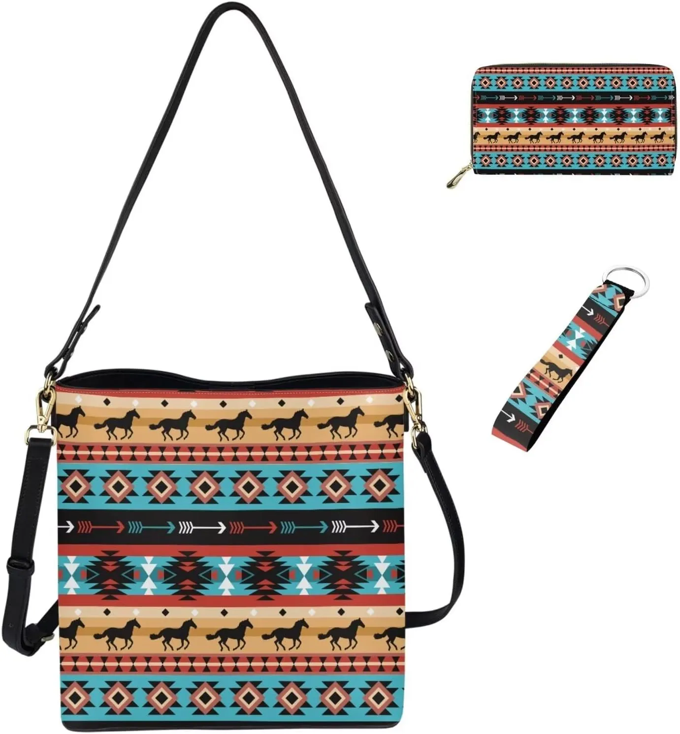 3pcs Tote Handbags Wallet and Keychain for Women Daliy Use