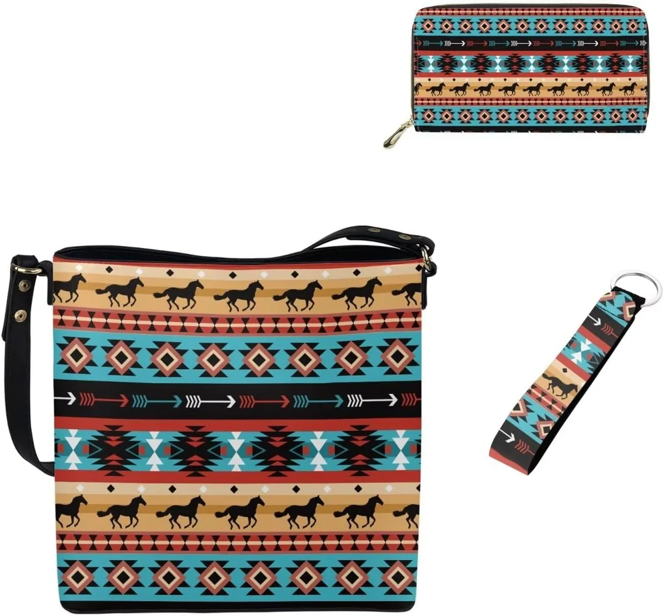 3pcs Tote Handbags Wallet and Keychain for Women Daliy Use