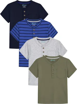 4 Pack Toddler Boys Shirts Toddler Boys Short Sleeve Cotton T Shirts Henley Pocket T-Shirt Tops Tee for Little Kids