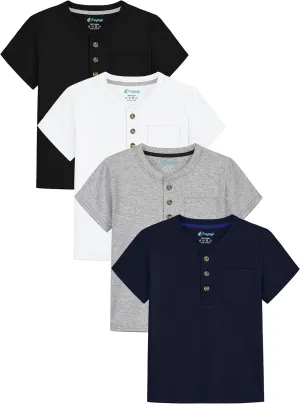 4 Pack Toddler Boys Shirts Toddler Boys Short Sleeve Cotton T Shirts Henley Pocket T-Shirt Tops Tee for Little Kids