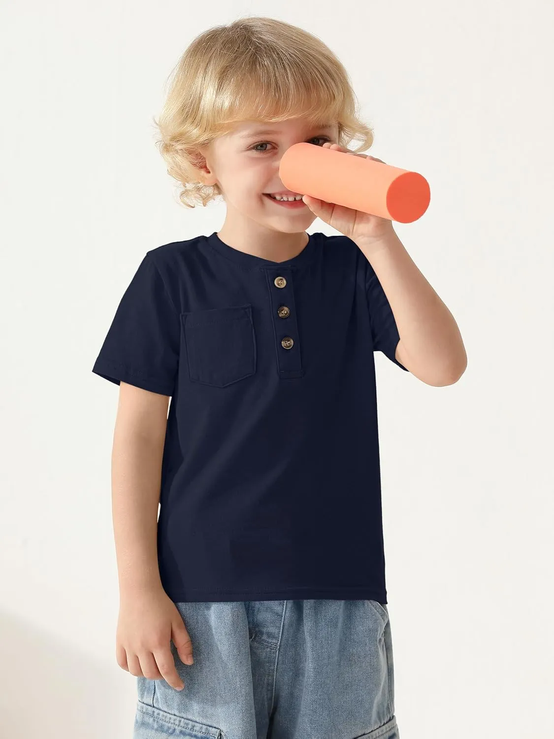 4 Pack Toddler Boys Shirts Toddler Boys Short Sleeve Cotton T Shirts Henley Pocket T-Shirt Tops Tee for Little Kids