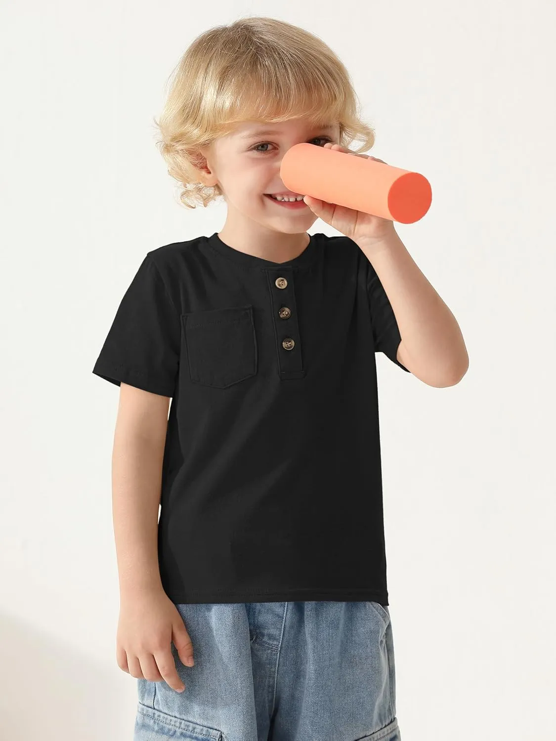 4 Pack Toddler Boys Shirts Toddler Boys Short Sleeve Cotton T Shirts Henley Pocket T-Shirt Tops Tee for Little Kids