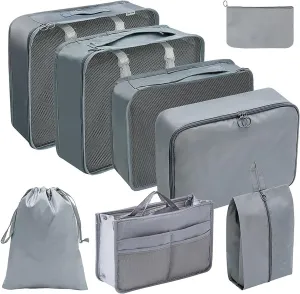 8 Set Packing Cubes for Travel, Luggage Packing Organizers for Women, Mesh Luggage Organizer Bags with Shoe Bag, Cosmetics Bag, Clothing Bag, Accessories Bags (Grey)