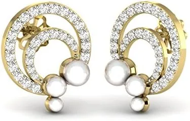 925 Silver Earring Pearl and Zircon Accent Stud Earrings in 14K Yellow Gold Plated, Gold/White