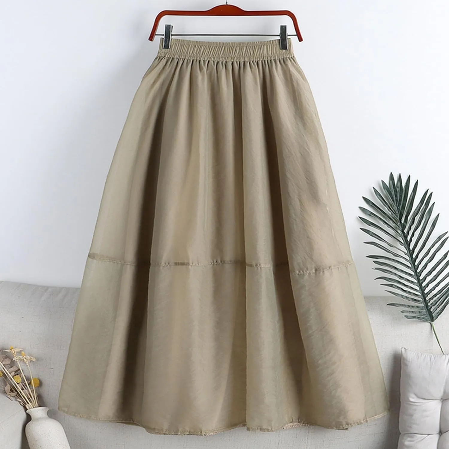 A Line Skirt Women Pleated Layered Skirts Casual Tulle Skirt Flowy Long Skirts High Waist Midi Skirt with Pockets