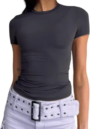 Abardsion Women's Casual Basic Going Out Crop Tops Slim Fit Short Sleeve Crew Neck Tight T Shirts 2025