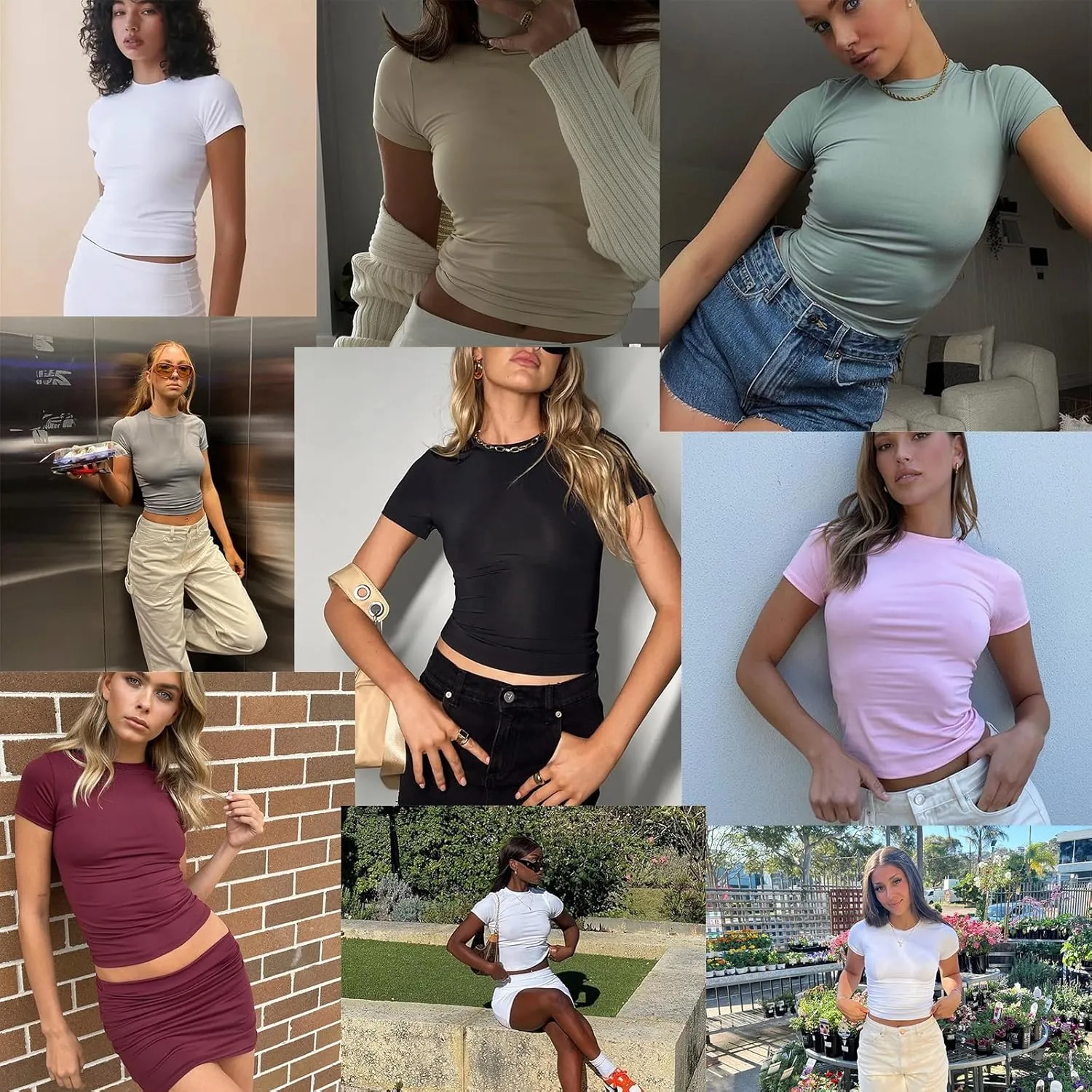 Abardsion Women's Casual Basic Going Out Crop Tops Slim Fit Short Sleeve Crew Neck Tight T Shirts 2025