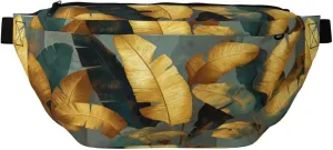 Abstract Banana Leaves Gold Texture Fanny Pack For Women Man, Waist Belt Bag Crossbody For Sports Travel Hiking Running Jogging