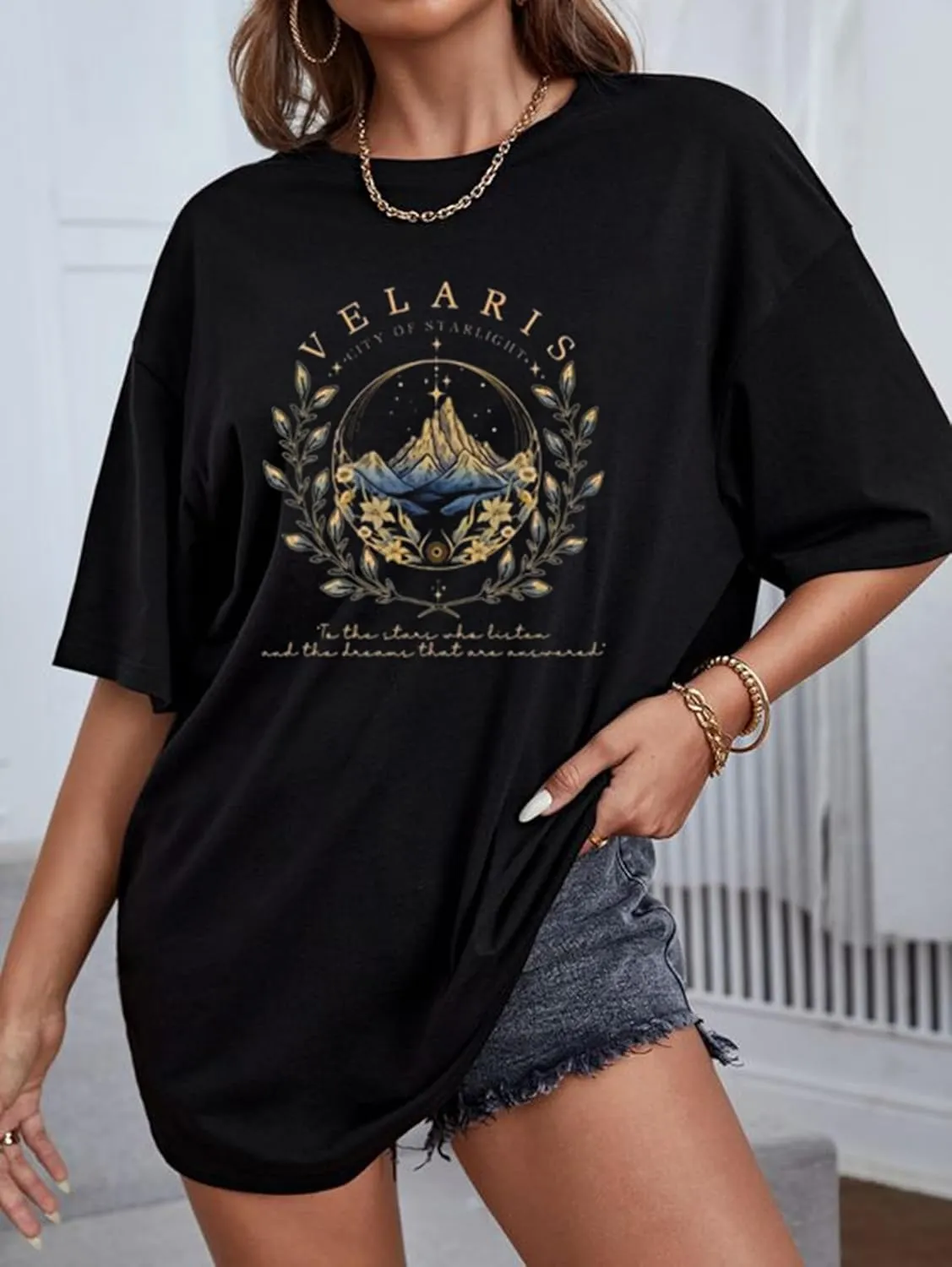 Acotar Night Court T Shirt Women Velaris City of Starlight Tshirt Night Court Graphic Tee Oversized Short Sleeve Tops
