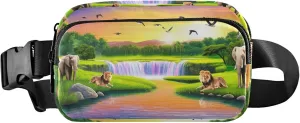 African Scene Animals Elephants Womens Fanny Pack Waterproof Anti Theft Belt Bag Bright Colored Travel Waist Pack for Men