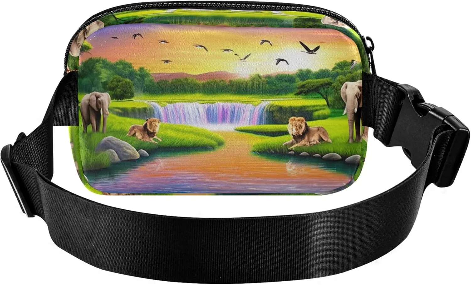 African Scene Animals Elephants Womens Fanny Pack Waterproof Anti Theft Belt Bag Bright Colored Travel Waist Pack for Men