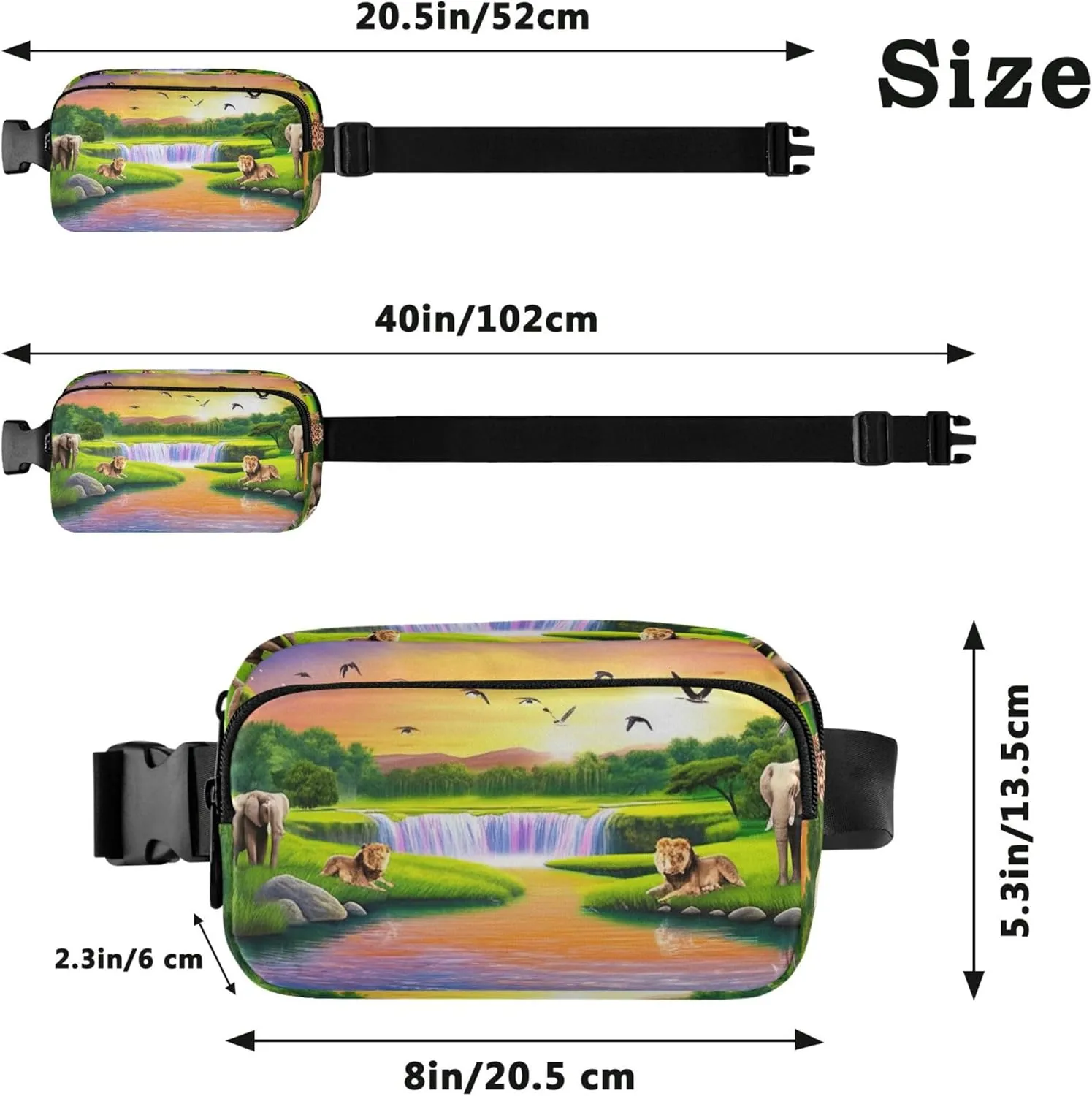 African Scene Animals Elephants Womens Fanny Pack Waterproof Anti Theft Belt Bag Bright Colored Travel Waist Pack for Men