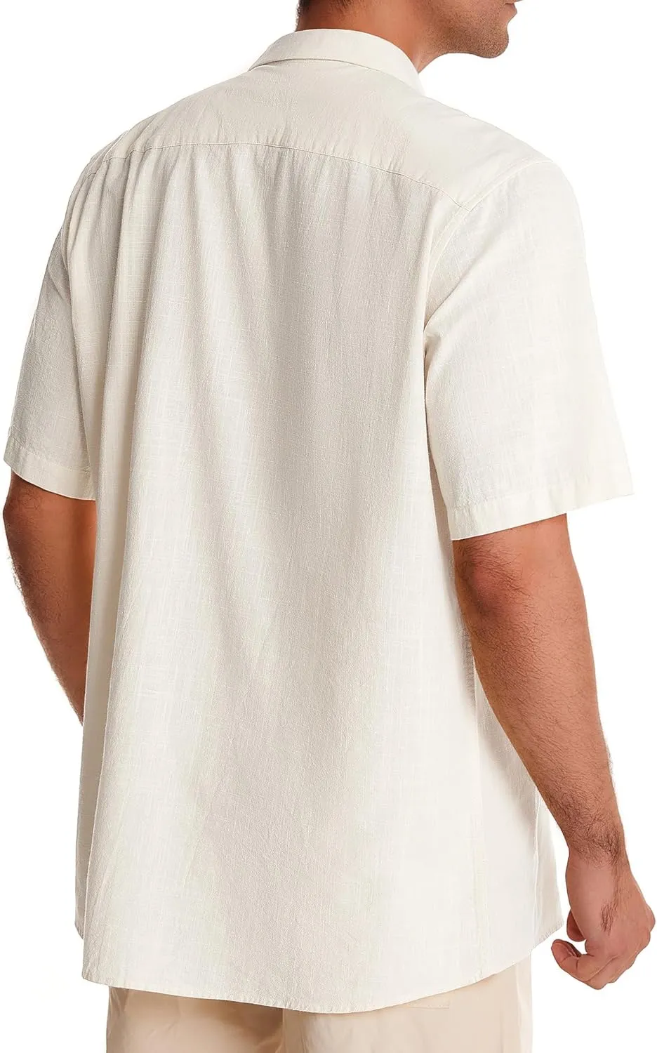 Alimens & Gentle Cuban Linen Shirts for Men Short Sleeve Button Down Shirt Cotton Summer Beach Camp Vacation Hawaiian Shirts
