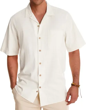 Alimens & Gentle Cuban Linen Shirts for Men Short Sleeve Button Down Shirt Cotton Summer Beach Camp Vacation Hawaiian Shirts