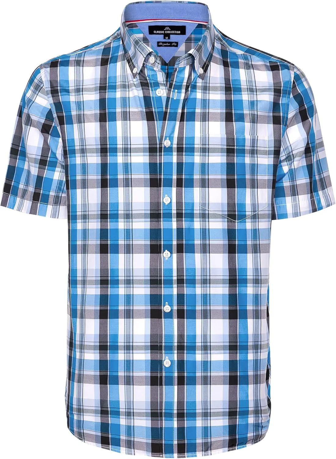 Alimens & Gentle Mens Plaid Short Sleeve Button Down Shirts Cotton Regular Fit Casual Gingham Shirts