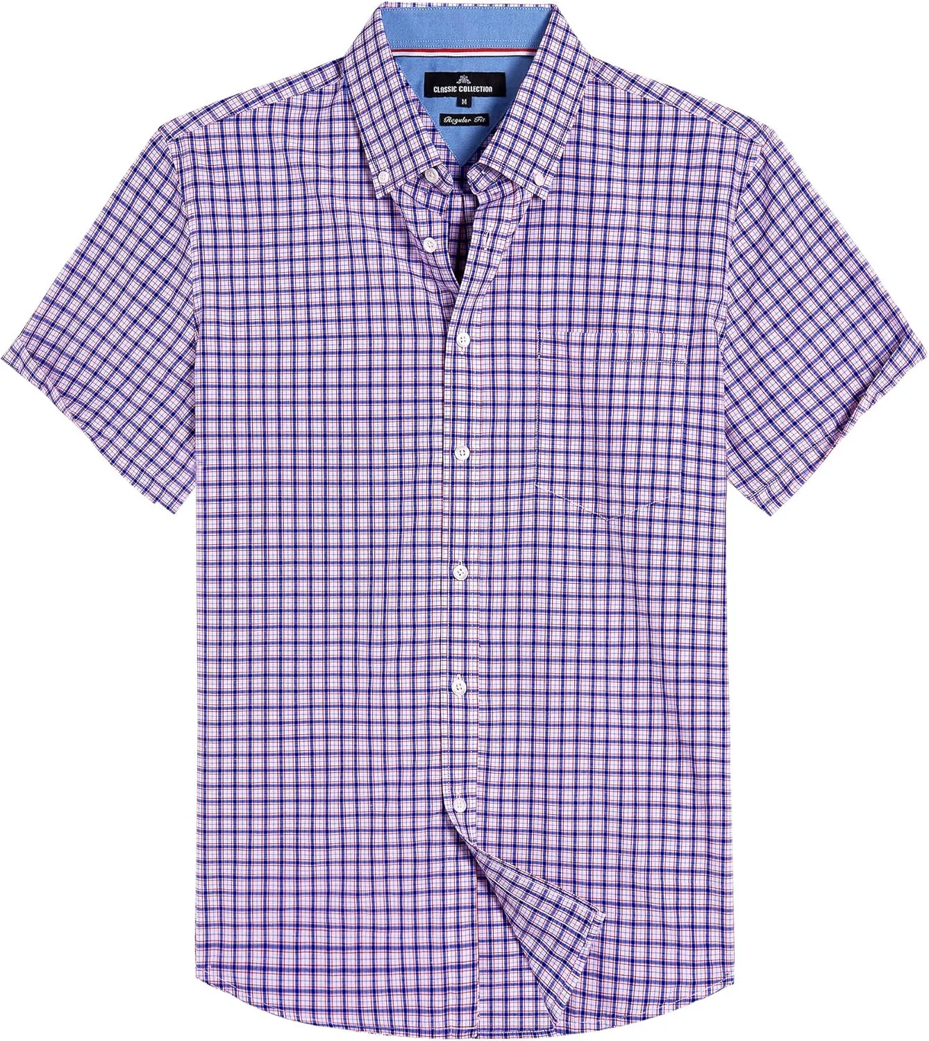 Alimens & Gentle Mens Plaid Short Sleeve Button Down Shirts Cotton Regular Fit Casual Gingham Shirts
