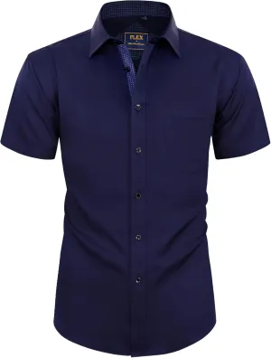 Alimens & Gentle Mens Short Sleeve Dress Shirts Wrinkle Free Solid Casual Button Down Shirts with Pocket