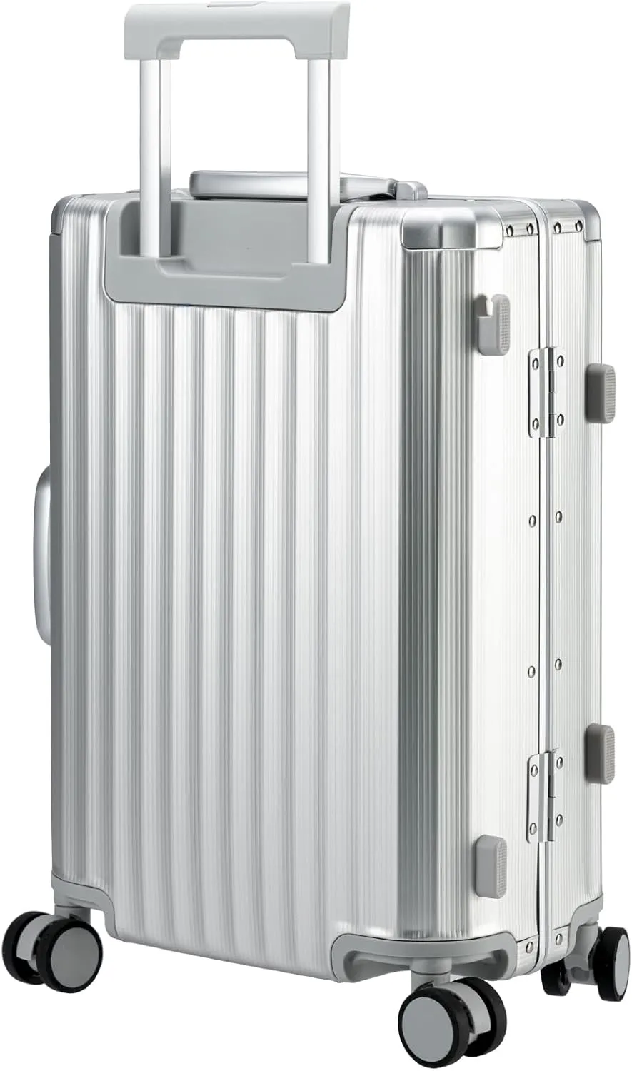 Aluminum Carry-on Luggage: Silver 20 inch Aluminum-Made Entire Shell Zipperless USB-C Port TSA Locks Spinner - Weekend Getaways International travel Business