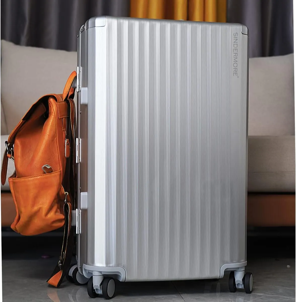 Aluminum Carry-on Luggage: Silver 20 inch Aluminum-Made Entire Shell Zipperless USB-C Port TSA Locks Spinner - Weekend Getaways International travel Business