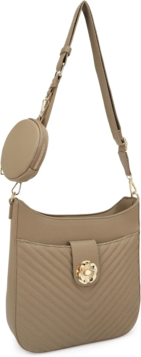 ALYSSA Quilted Crossbody Bag for Women Vegan Leather Hobo Handbag Wallet Set Shoulder Bag With Coin Purse Pouch