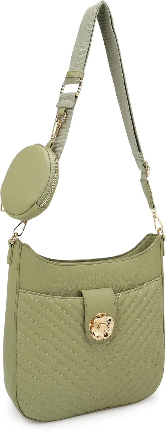 ALYSSA Quilted Crossbody Bag for Women Vegan Leather Hobo Handbag Wallet Set Shoulder Bag With Coin Purse Pouch