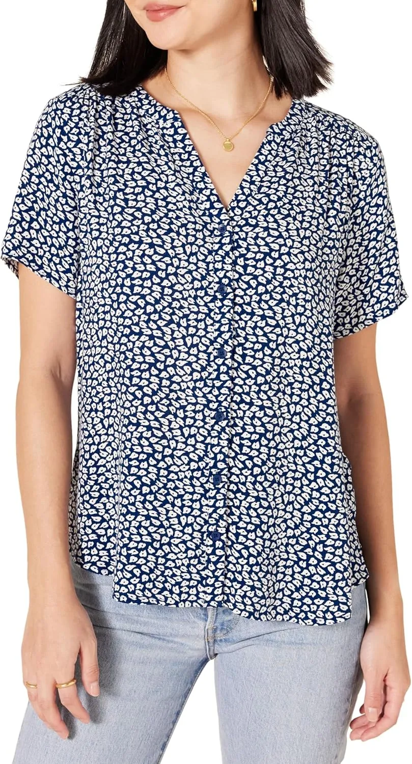 Amazon Essentials Women's Relaxed-Fit Short-Sleeve Woven Blouse