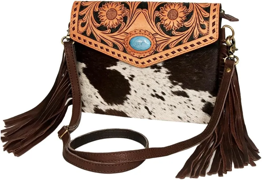 American Darling Clutch Hand Tooled Hair-On Genuine Leather Women Bag Western Handbag Purse | Leather Clutch Bag | Clutch Purses for Women | Cute Clutch Bag | Clutch Purse