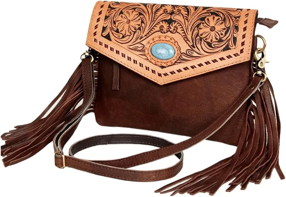 American Darling Clutch Hand Tooled Hair-On Genuine Leather Women Bag Western Handbag Purse | Leather Clutch Bag | Clutch Purses for Women | Cute Clutch Bag | Clutch Purse