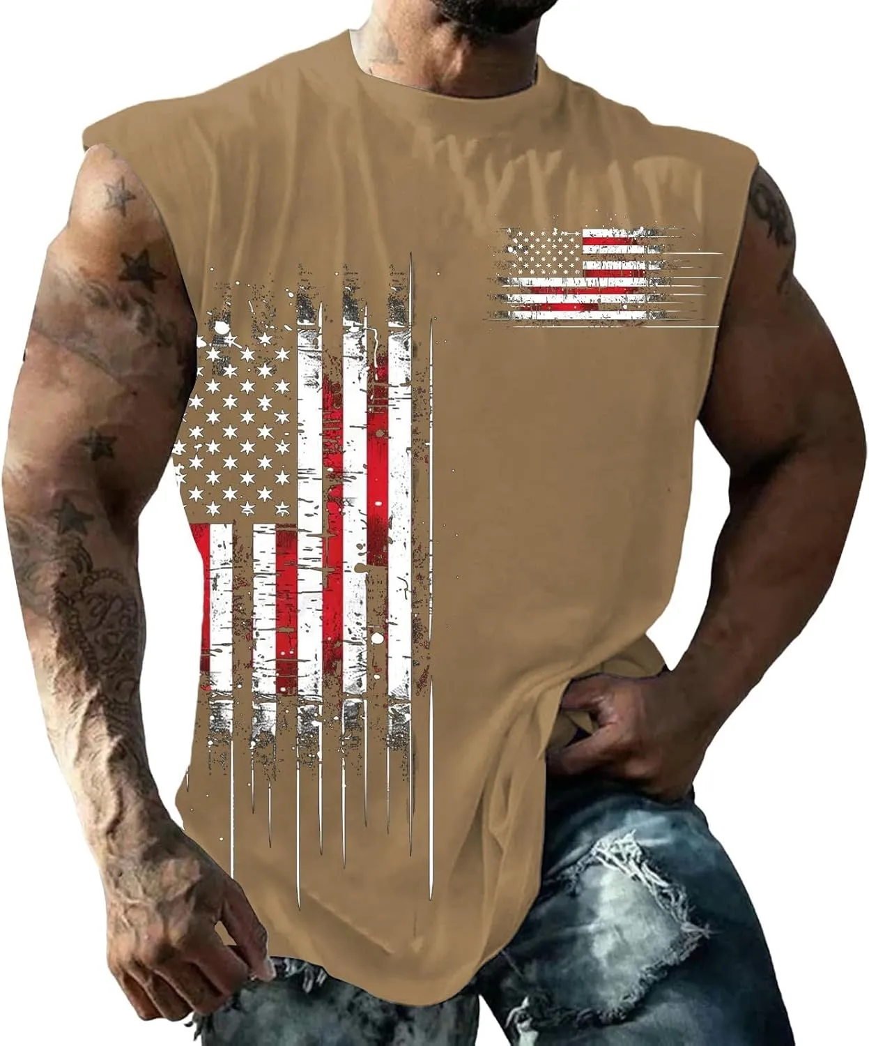 American Flag Tank Tops for Men Summer Casual Print Sleeveless Top Tee 4th of July Shirts Gym Workout Patriotic Vest